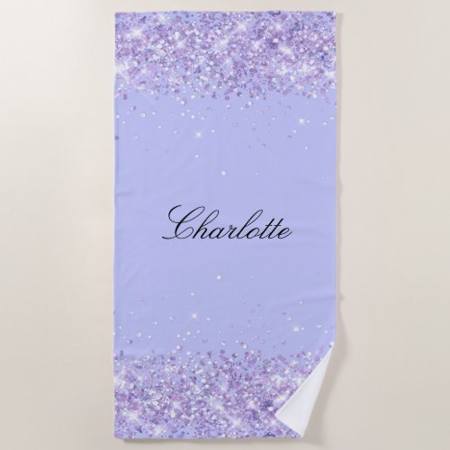 Violet lavender glitter name elegant beach towel