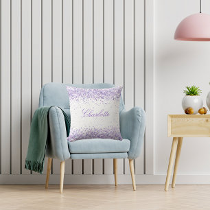 Violet lavender glitter name script elegant throw pillow