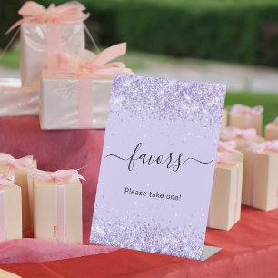 Violet lavender glitter party favor pedestal sign