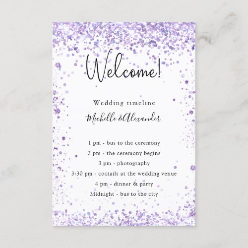 Violet lavender glitter wedding program details