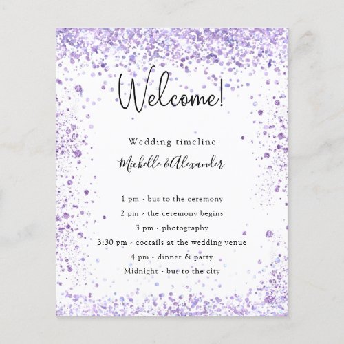 Violet lavender glitter wedding program details flyer