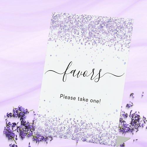 Violet lavender glitter white party favor pedestal sign