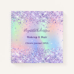 Violet lavender holographic name business  notebook