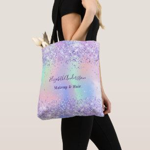 Violet lavender holographic name business tote bag
