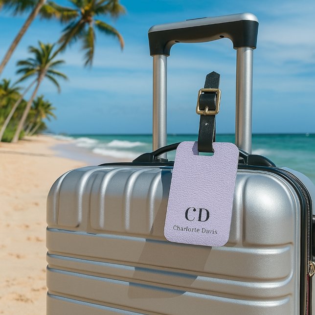 Violet lavender leather monogram name luggage tag (Creator Uploaded)