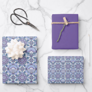 Violet, Lavender, Lilac, Blues & White Art Deco  Wrapping Paper Sheets