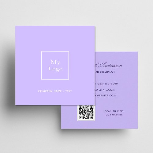 Violet lavender logo QR code elegant Square Business Card