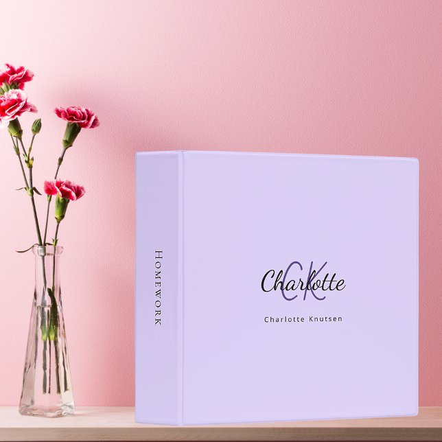Violet lavender monogram initials name 3 ring binder (Creator Uploaded)
