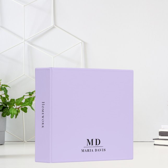 Violet lavender monogram initials name 3 ring binder (Creator Uploaded)