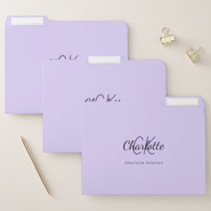 Violet lavender monogram initials name file folder
