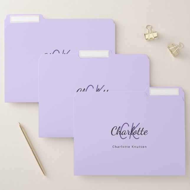 Violet lavender monogram initials name file folder (Set)
