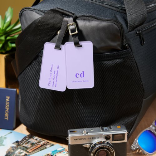 Violet lavender monogram initials name modern luggage tag