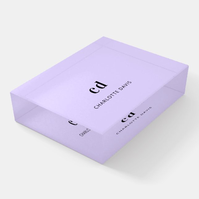 Violet lavender monogram initials name paperweight (Angled)