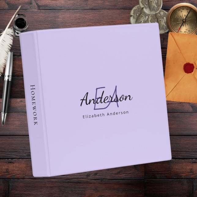 Violet Lavender Monogram Initials Name Personalize 3 Ring Binder (Creator Uploaded)