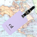 Violet lavender name elegant modern initials luggage tag<br><div class="desc">A violet,  lavender colored background. Personalize and add your monogram initials and name written with block letters. Black letters.  Modern,  trendy and simple. 
Back: add your contact information.</div>