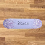 Violet lavender name elegant skateboard<br><div class="desc">A violet,  lavender colored background. Personalize and add your name.  Decorated with confetti. The name is written with a modern hand lettered style script.</div>