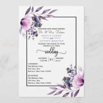 Violet Lavender Poppy Watercolor Flower Wedding Invitation by My_Wedding_Bliss at Zazzle