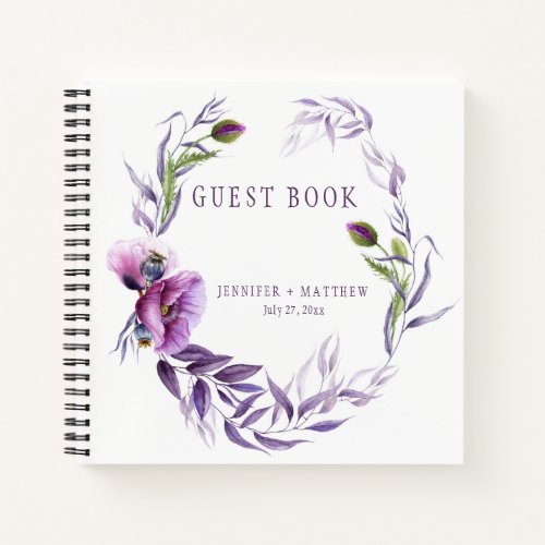 Violet Lavender Purple Floral Guest Book