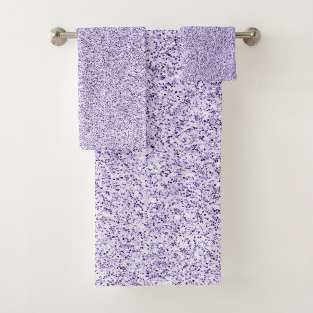 Violet lavender purple glitter faux sparkles bath towel set (Insitu)