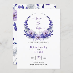 Violet Lavender & Silver Floral Save the Date Invitation