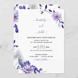Violet Lavender & Silver Floral Wedding Invitation