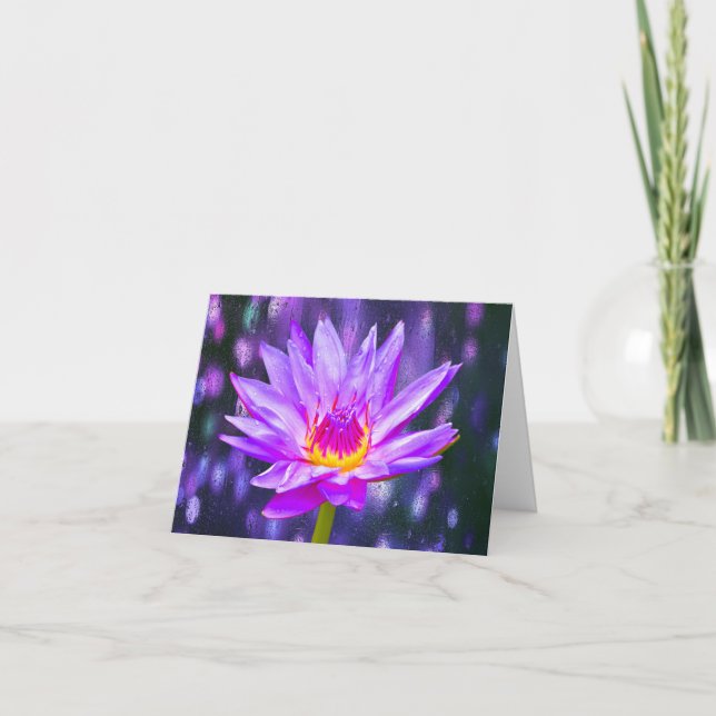 Violet Lavender Water Lily Note Greeting Cards (Front)