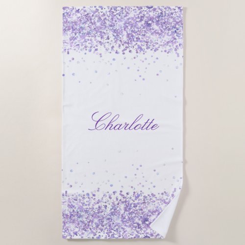 Violet lavender white glitter dust name elegant beach towel