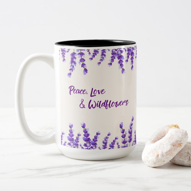 Violet Lavender Wildflowers Two-Tone Coffee Mug (With Donut)