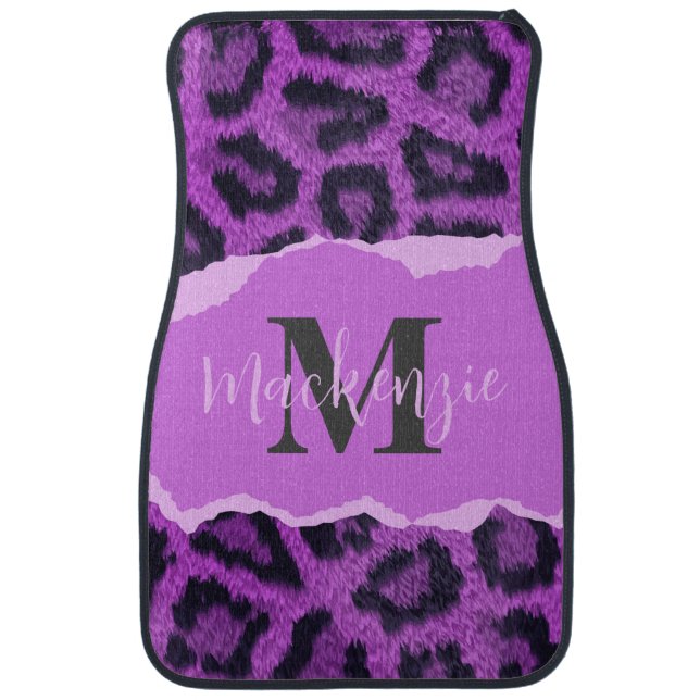Violet Leopard Print Car Floor Mat (Front)