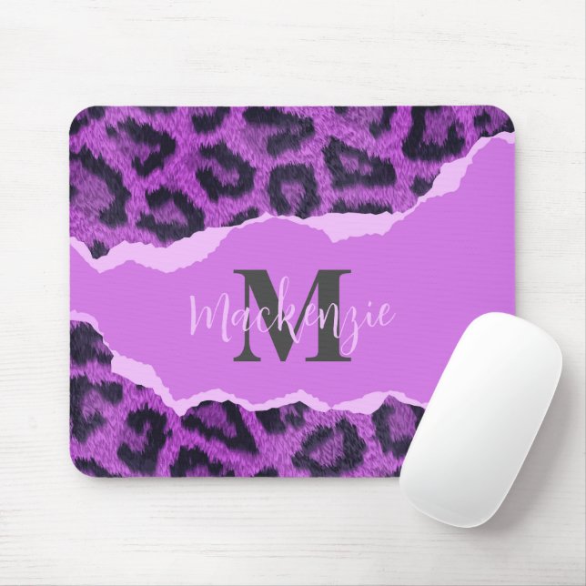 Violet Leopard Print Mouse Pad (With Mouse)
