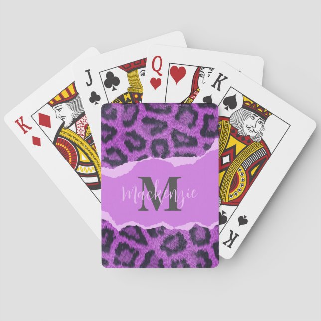 Violet Leopard Print Poker Cards (Back)