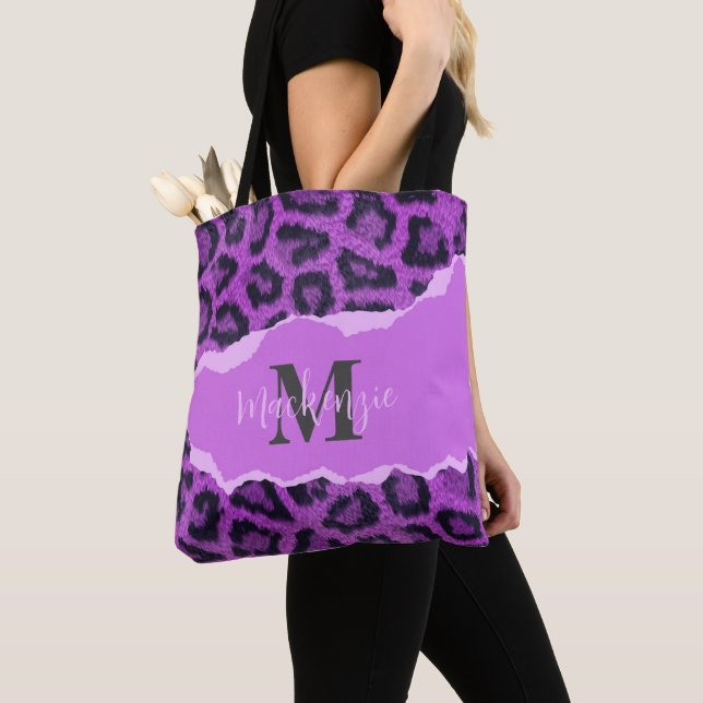 Violet Leopard Print Tote Bag (Close Up)