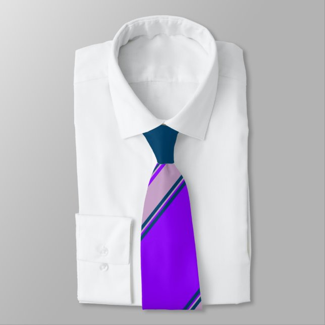 Violet Lilac and Indigo University Stripe Neck Tie (Tied)
