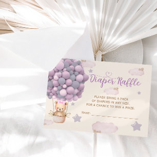 Violet Lilac Bear Baby Girl Shower Diaper Raffle Enclosure Card