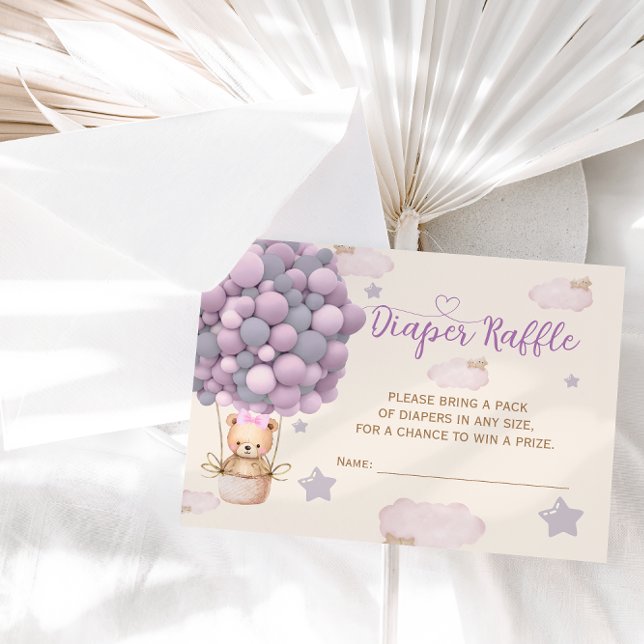 Violet Lilac Bear Baby Girl Shower Diaper Raffle Enclosure Card (Creator Uploaded)