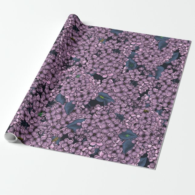 Violet Lilac garden Wrapping Paper (Unrolled)