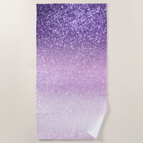 Violet Lilac Pastel Purple Triple Glitter Ombre Beach Towel