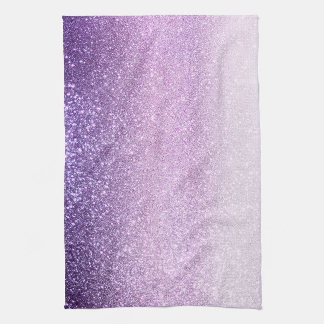 Violet Lilac Pastel Purple Triple Glitter Ombre Kitchen Towel (Vertical)