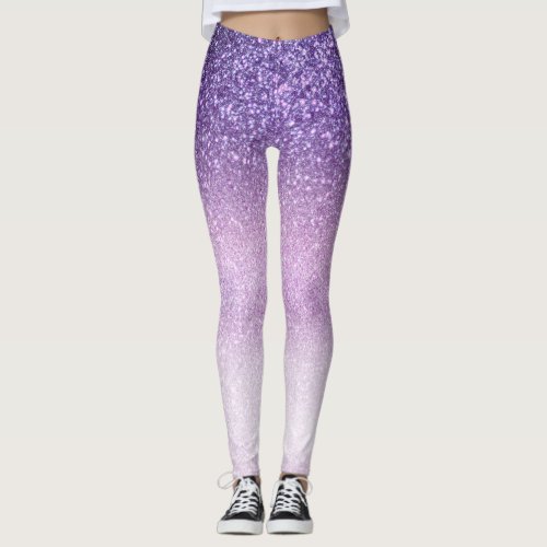 Violet Lilac Pastel Purple Triple Glitter Ombre Leggings