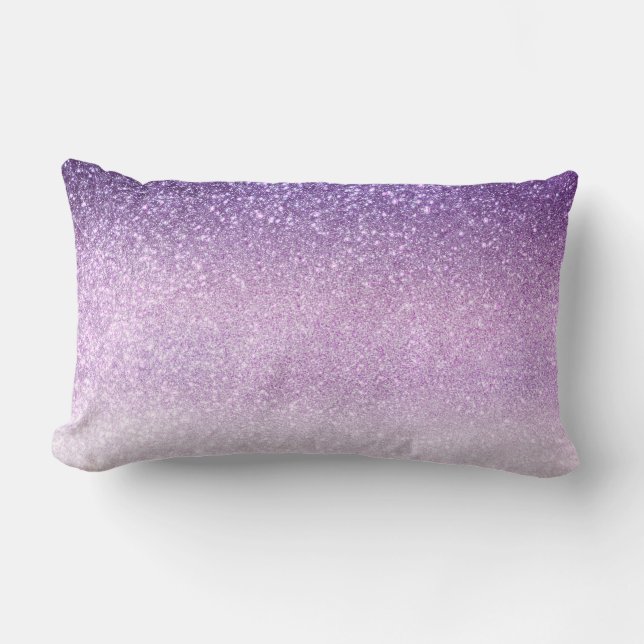 Violet Lilac Pastel Purple Triple Glitter Ombre Lumbar Pillow (Front)