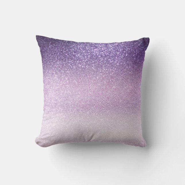 Violet Lilac Pastel Purple Triple Glitter Ombre Outdoor Pillow (Front)