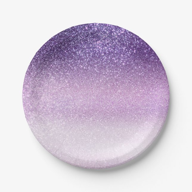 Violet Lilac Pastel Purple Triple Glitter Ombre Paper Plates (Front)