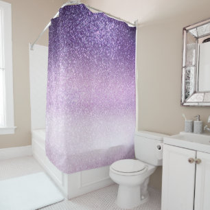 Violet Lilac Pastel Purple Triple Glitter Ombre Shower Curtain