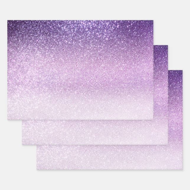 Violet Lilac Pastel Purple Triple Glitter Ombre Wrapping Paper Sheets (Set)