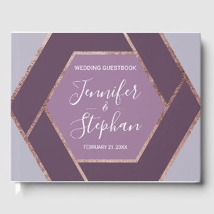 Violet Lilac Purple Rose Gold Hexagon Guestbook