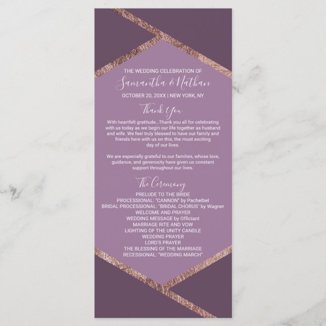 Violet Lilac Purple Rose Gold Hexagon Programs (Front)