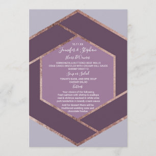 Violet Lilac Purple Rose Gold Hexagon Wedding Menu