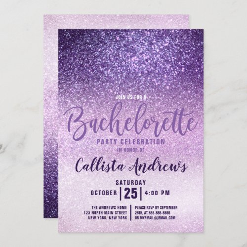 Violet Lilac Purple Triple Glitter Bachelorette Invitation