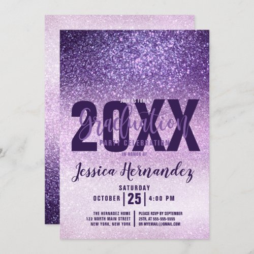 Violet Lilac Purple Triple Glitter Graduation Invitation