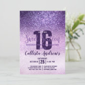 Violet Lilac Purple Triple Glitter Ombre Sweet 16 Invitation (Standing Front)
